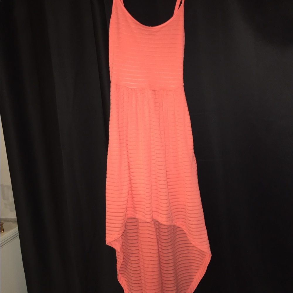 Salmons-orange ribbed high-low dress